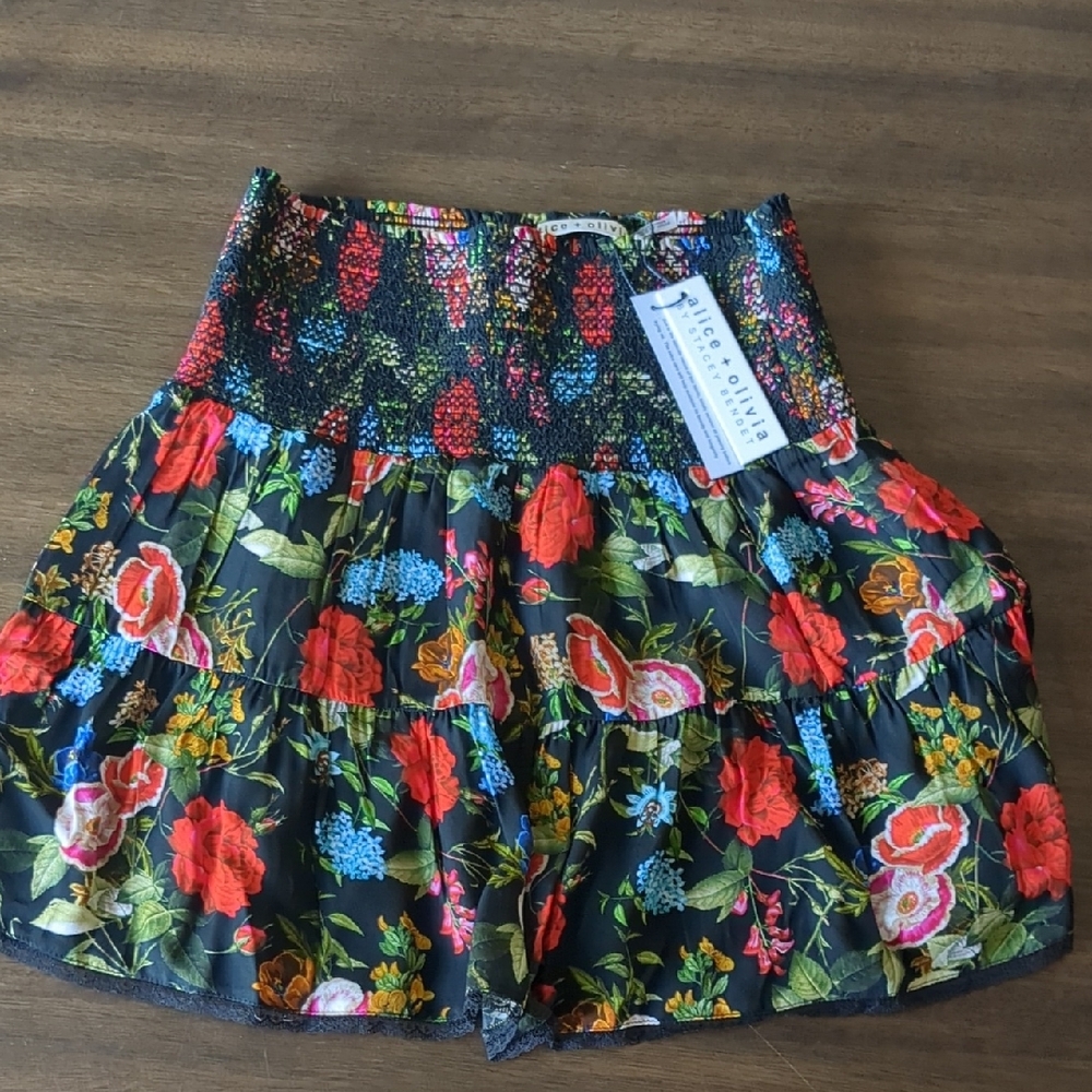 NWT Floral Black Mini Skirt by Alice + Olivia